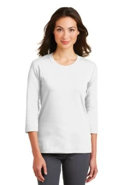 Ladies Modern Stretch Cotton 3/4-Sleeve Scoop Neck Shirt