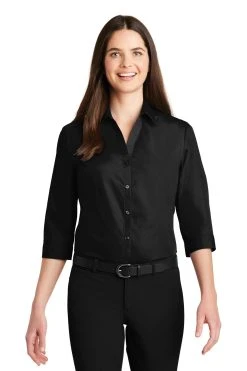 Ladies 3/4-Sleeve Carefree Poplin Shirt -Port Authority Shop 2d7ef2bf83adc0