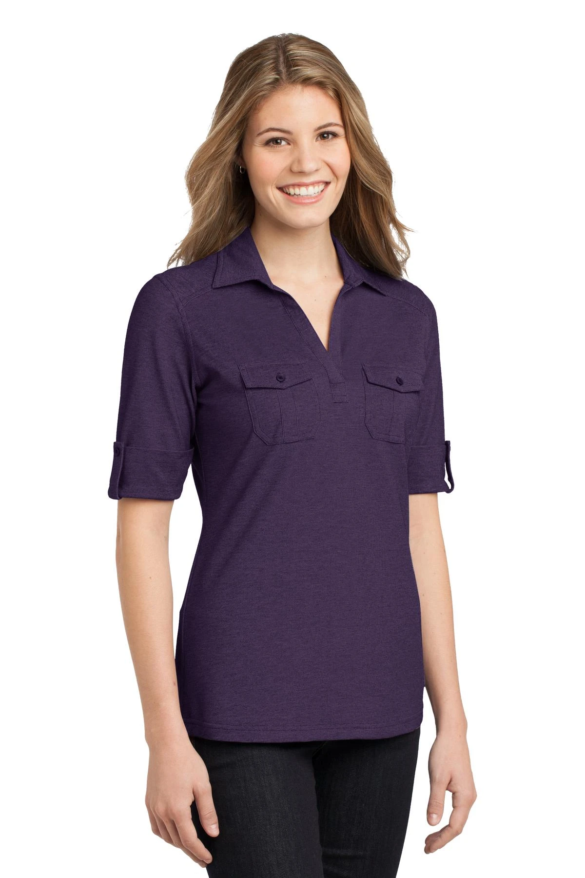 Ladies Oxford Pique Double Pocket Polo 5 Ladies Oxford Pique Double Pocket Polo - Image 3