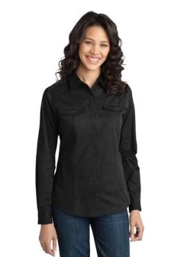 Ladies Stain-Release Roll Sleeve Twill Shirt -Port Authority Shop 605f6d81f6a438