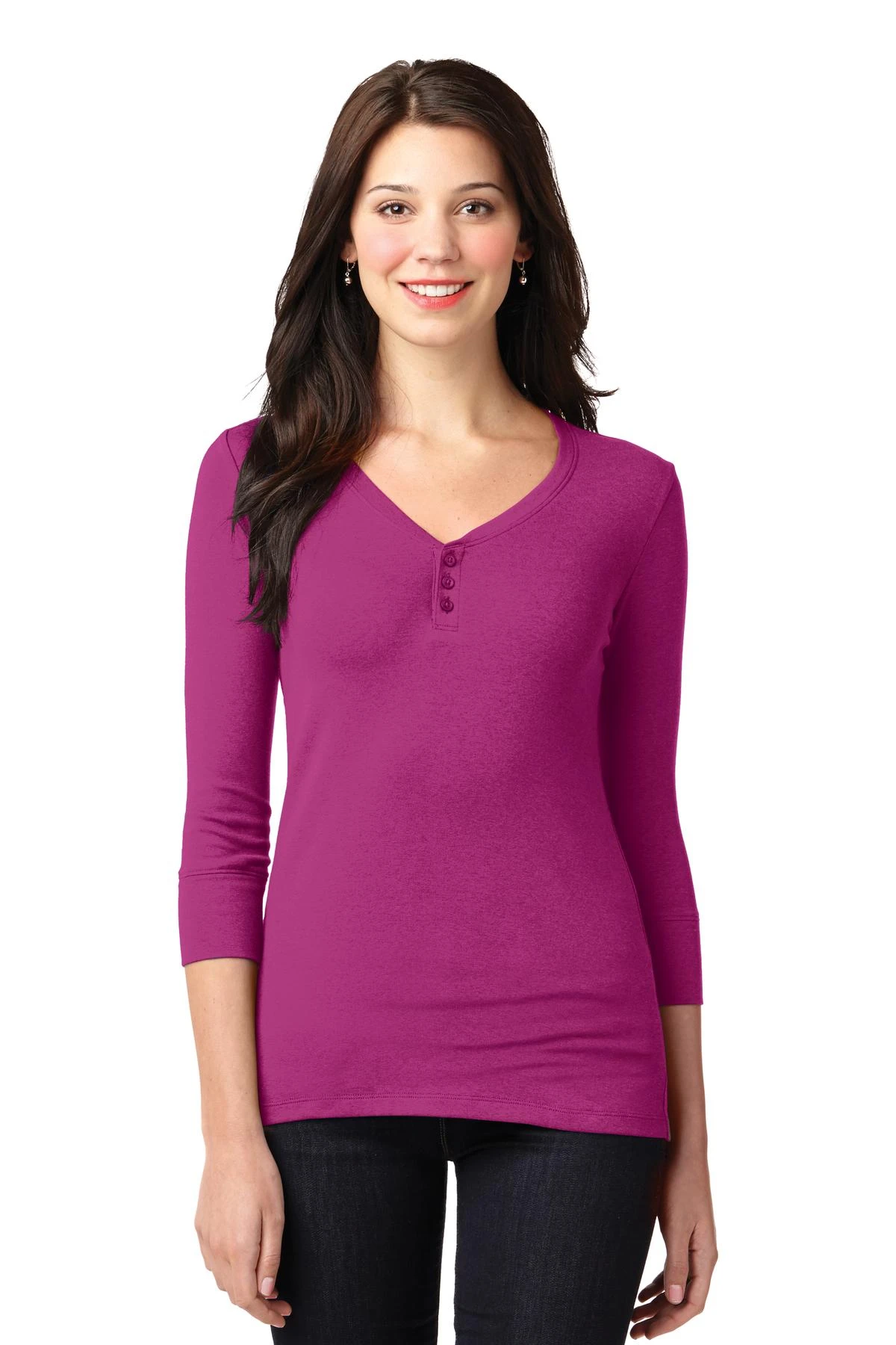 Ladies Concept Stretch 3/4-Sleeve Scoop Henley 3 Ladies Concept Stretch 3/4-Sleeve Scoop Henley