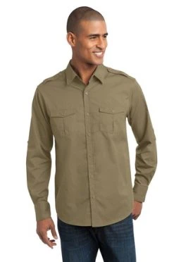 Stain-Release Roll Sleeve Twill Shirt