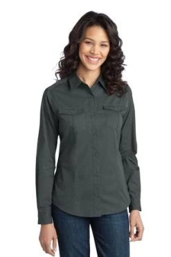 Ladies Stain-Release Roll Sleeve Twill Shirt -Port Authority Shop 9610848edad2ff