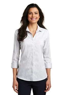 Ladies 3/4-Sleeve Micro Tattersall Easy Care Shirt