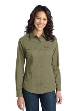 Ladies Stain-Release Roll Sleeve Twill Shirt
