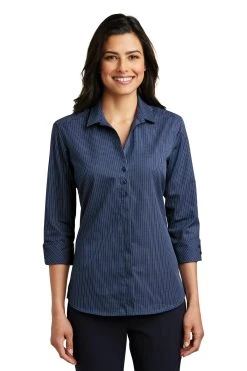 Ladies 3/4-Sleeve Micro Tattersall Easy Care Shirt -Port Authority Shop b8862f6ebd900d
