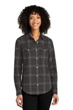 Ladies Long Sleeve Ombre Plaid Shirt