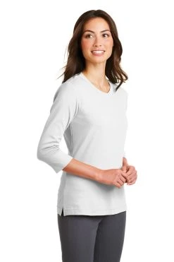 Ladies Modern Stretch Cotton 3/4-Sleeve Scoop Neck Shirt -Port Authority Shop e6cf4f21d5577c